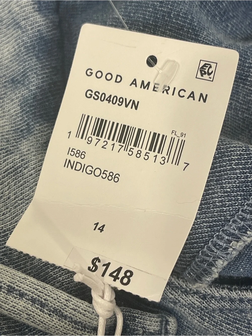 Good American Jeanius Good Skate High Waist Crop Wide Leg Jeans Light Indigo 14